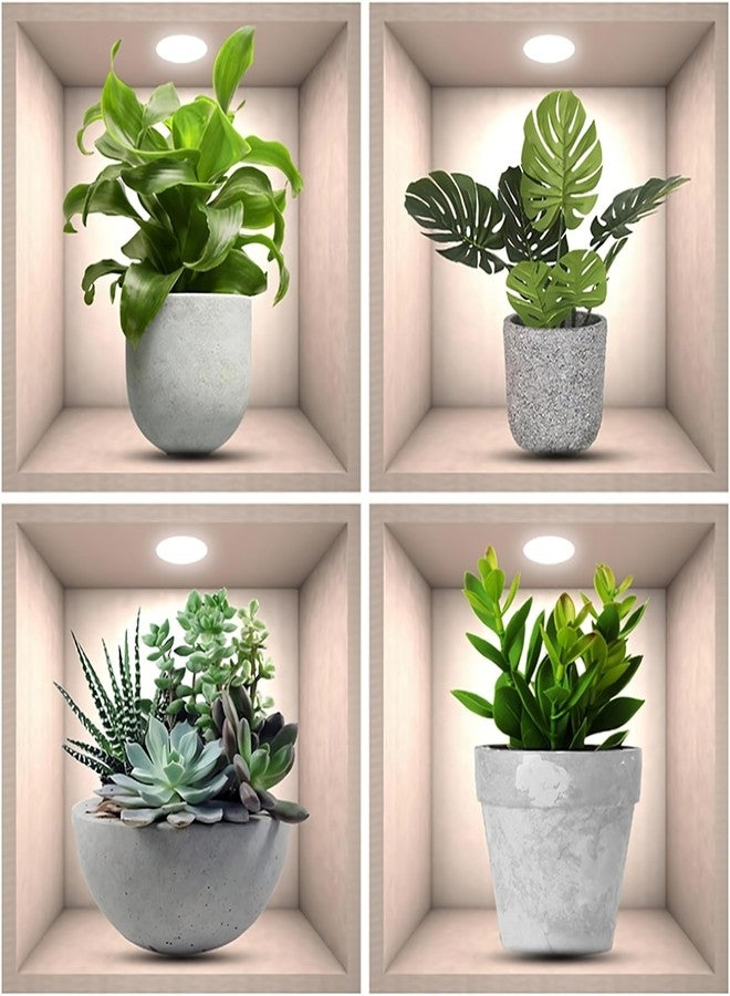 KERMIS 3D Wall Paper Stickers | Sqare Bonsai Printed Pot Sticker Wallpaper Self Adhesive Stickers | 3D DIY Frame Size -30 cm x 30 cm (Pack of - 4pcs) - Image 3